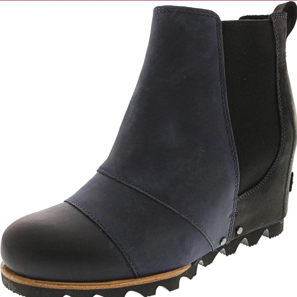 Sorel LEA Wedge Leather Ankle Boots Waterproof Black Size 8